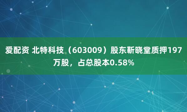 爱配资 北特科技（603009）股东靳晓堂质押197万股，占总股本0.58%